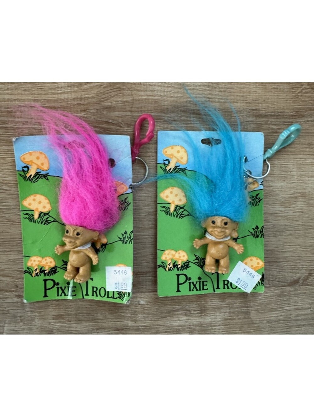 VTG Pixie Troll Doll Keychain Lot of 2 Pink & Blue Hair Criterion New On Card